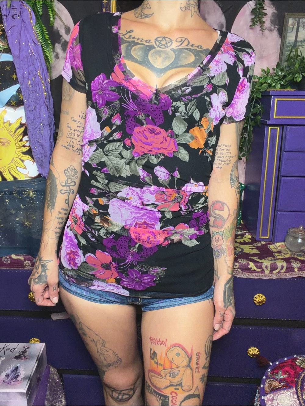 Y2k Colorful Floral Flowers Blouse Small